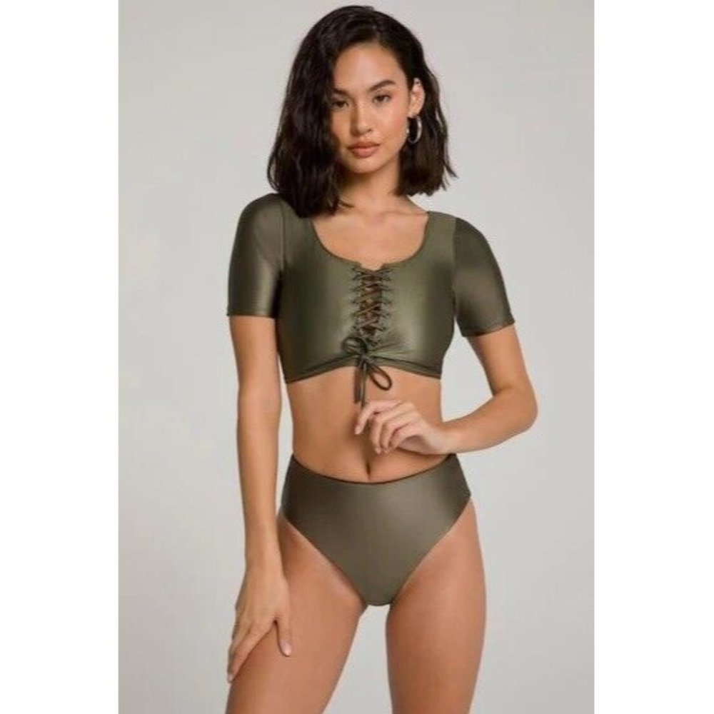 NWT Good American Good Swim Green Busty Bikini Top Size 0